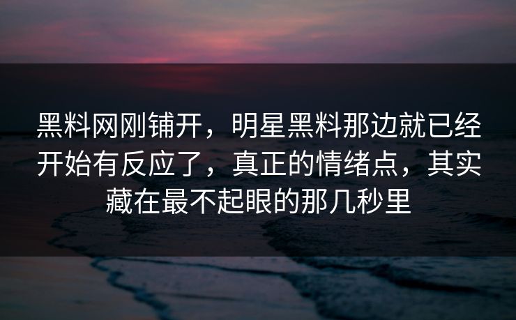 黑料网刚铺开，明星黑料那边就已经开始有反应了，真正的情绪点，其实藏在最不起眼的那几秒里